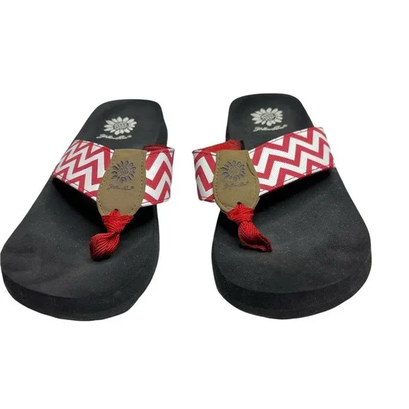 Yellow Box Flip Flop Sandals Red & White Chevron Thong Flip Flops Women's Size 7 - Picture 5 of 12